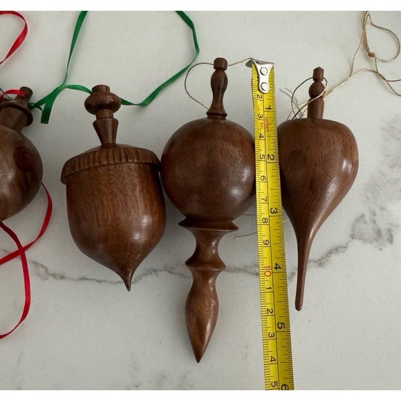 Vintage Handmade Lot of 6 Christmas Ornaments MCM Wooden Hollow Globe Finial - Picture 9 of 12